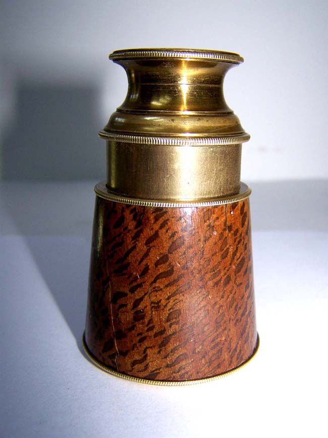 A fine early 19th century single draw Monocular with burled walnut barrel circa 1800